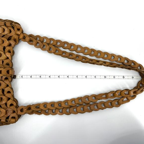 Handwoven Leather Crocheted Shoulder Bag Purse Caramel - Picture 3 of 10